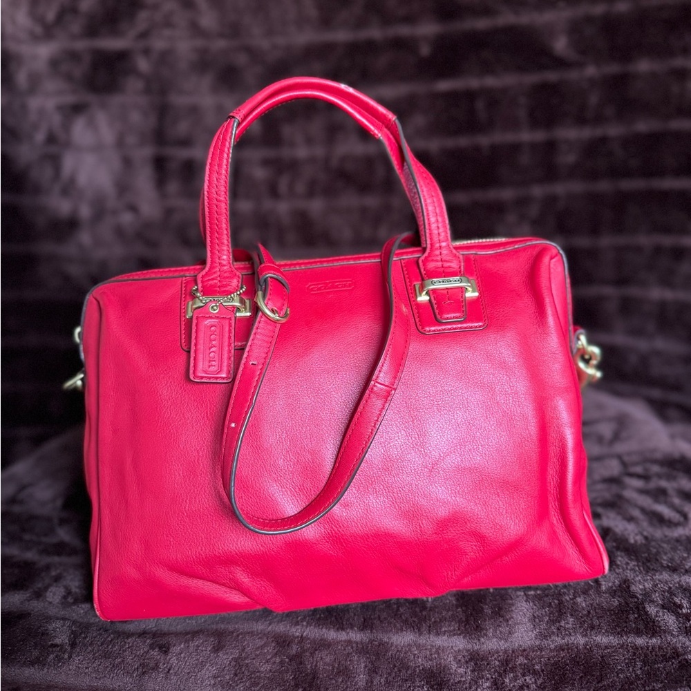 Coach Red Satchel Bag with Glossy Finish